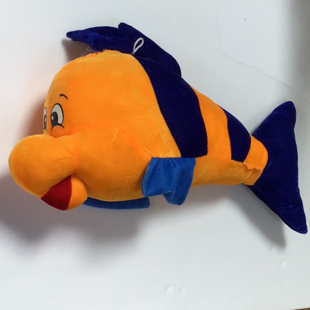 Orange & Blue Stripe Flounder Fish Plush Stuffed Animal Toy